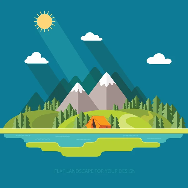 Summer  landscape. Morning landscape in the mountains. Solitude — Stock Vector