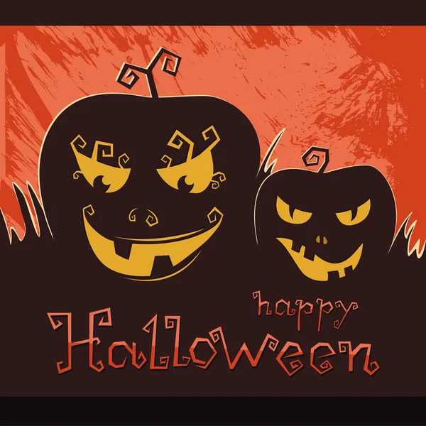 Feliz Halloween. Calabazas sobre un fondo oscuro, un gato sonriente — Vector de stock