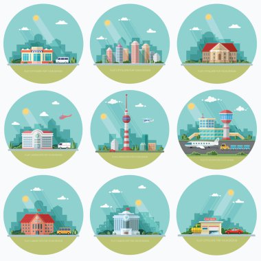 Mega Set of icons for your design. School, Town Hall, the univer clipart