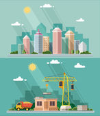Картина, постер, плакат, фотообои "urban landscape illustration set. big city, construction site, b", артикул 124529238