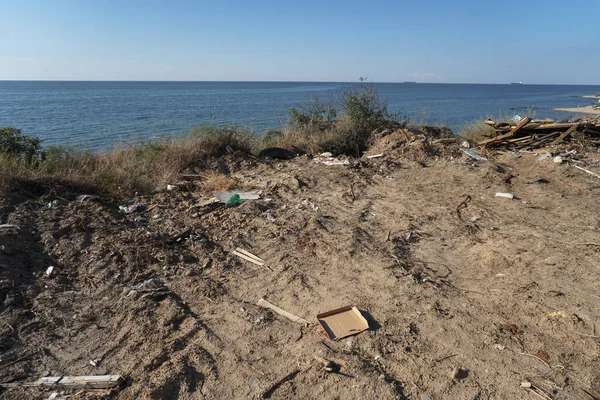 Afval Gevuld Aan Kust Sporen Van Menselijke Activiteit Verontreiniging Van — Stockfoto