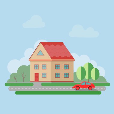 güzel manzara. büyük bir ev ve araba tr bir arka plan üzerinde