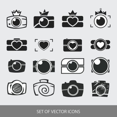 Fotoğraf Logo. Kamera, logo vektör koymak. Trendy Hipster kamera. Pho