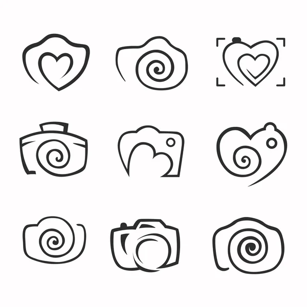 Fotoğraf Logo. Kamera, logo vektör koymak. Trendy Hipster kamera. Pho