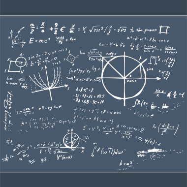 Math education vector with handwritten formulas, tasks, plots, c