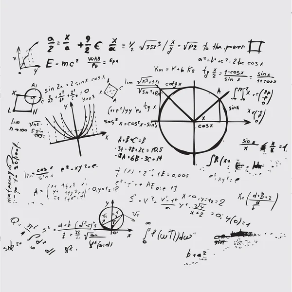 Math education vector with handwritten formulas, tasks, plots, c — Stok Vektör