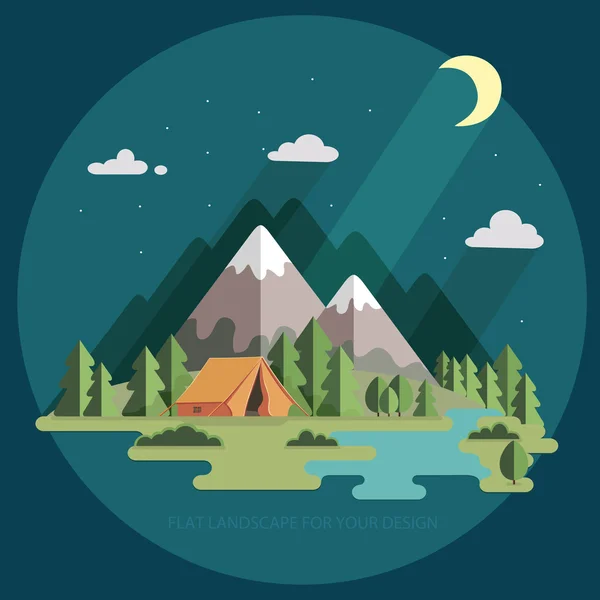Summer landscape. night landscape in the mountains. Solitude in — Stock Vector