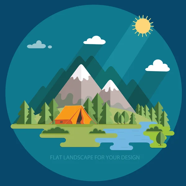 Yaz manzara. Dağlarda sabah peyzaj. Yalnızlık 