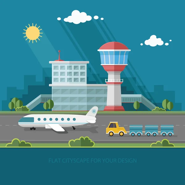 Port lotniczy krajobraz. Podróż życia koncepcja planowania Letnich — Wektor stockowy