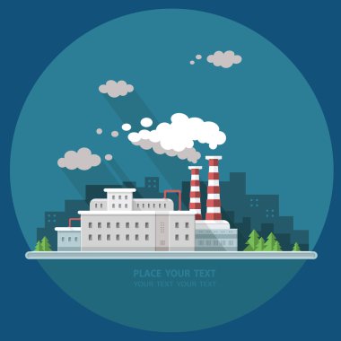 Ekoloji kavramı - Sanayi Fabrikası. Düz stil vektör illustrati