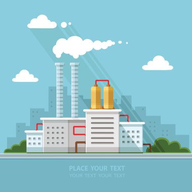 Ekoloji kavramı - Sanayi Fabrikası. Düz stil vektör illustrati