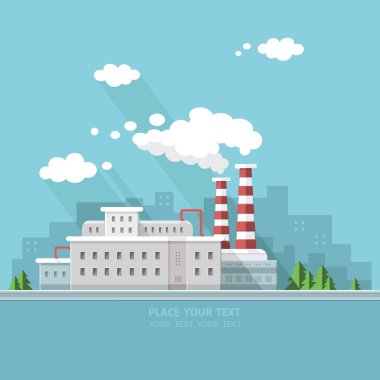 Ekoloji kavramı - Sanayi Fabrikası. Düz stil vektör illustrati