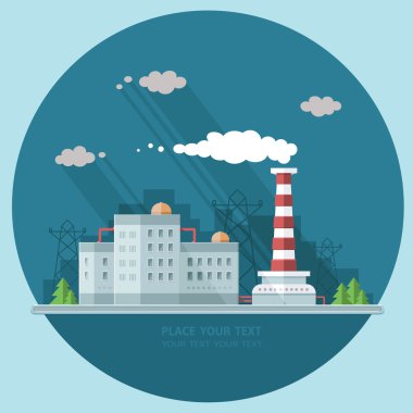 Ekoloji kavramı - Sanayi Fabrikası. Düz stil vektör illustrati