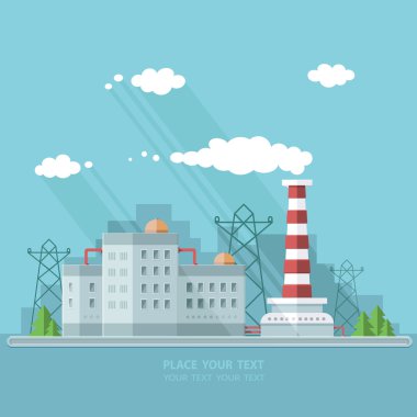 Ekoloji kavramı - Sanayi Fabrikası. Düz stil vektör illustrati