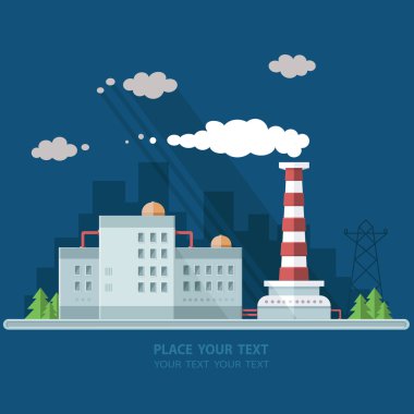 Ekoloji kavramı - Sanayi Fabrikası. Düz stil vektör illustrati
