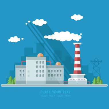 Ekoloji kavramı - Sanayi Fabrikası. Düz stil vektör illustrati