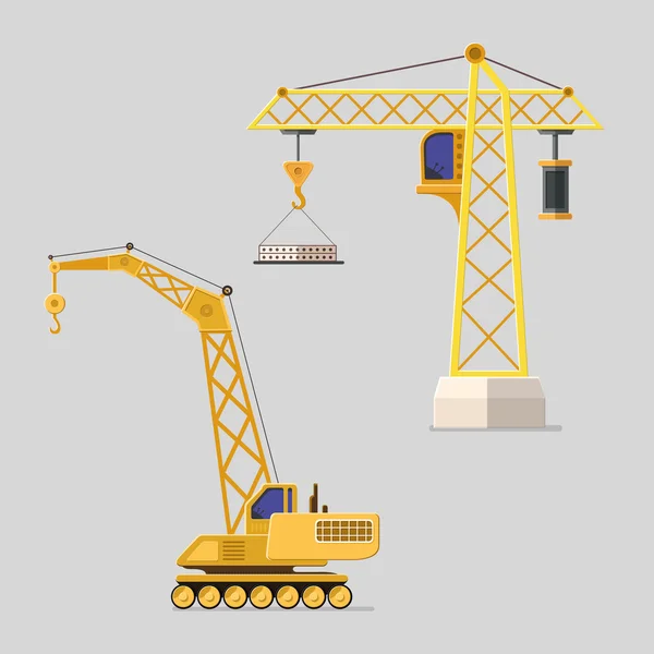 Lifting crane doing heavy lifting. Tower and harbor lifters. Fla — Stock Vector