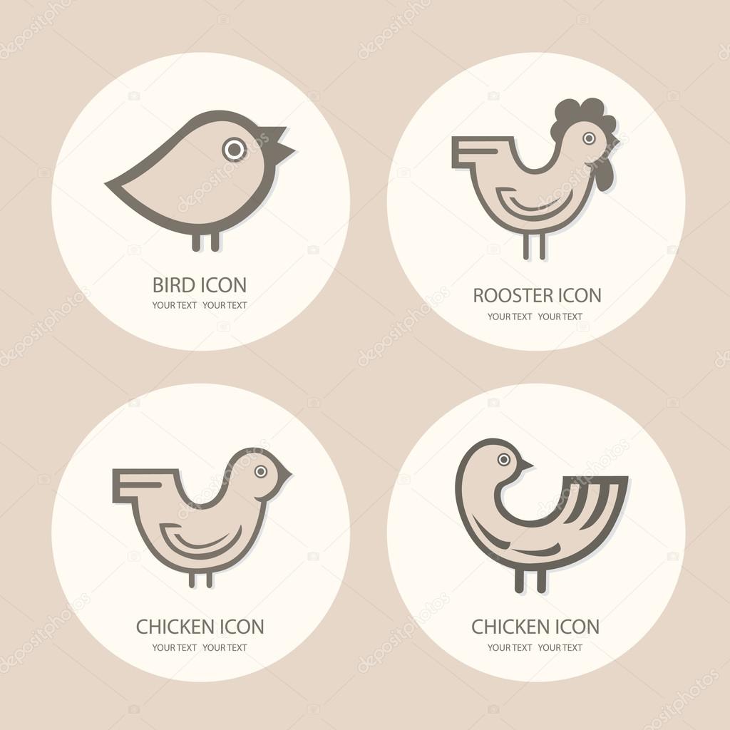 Icons rooster, chicken, baby chick. Vector logo set for your business