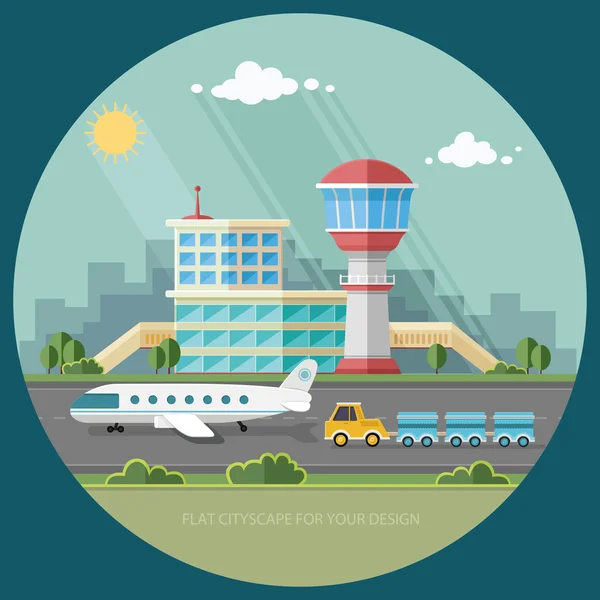 Paisaje aeropuerto. Concepto de estilo de vida de viajes de planificación de un verano — Vector de stock