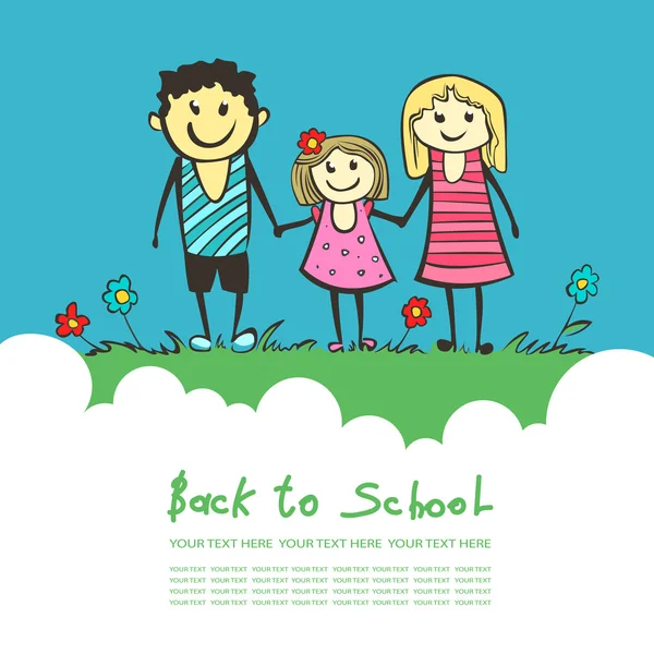 Back to school. Parents are a child in school. happy child, Mom — Stock Vector