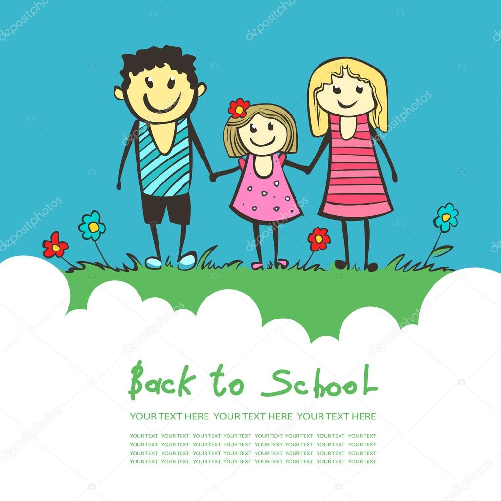 Back to school. Parents are a child in school. happy child, Mom 