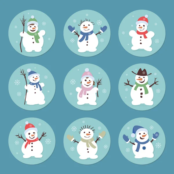 Cute, komik kardan adam. Noel illüstrasyonlar. Vektör Icon set