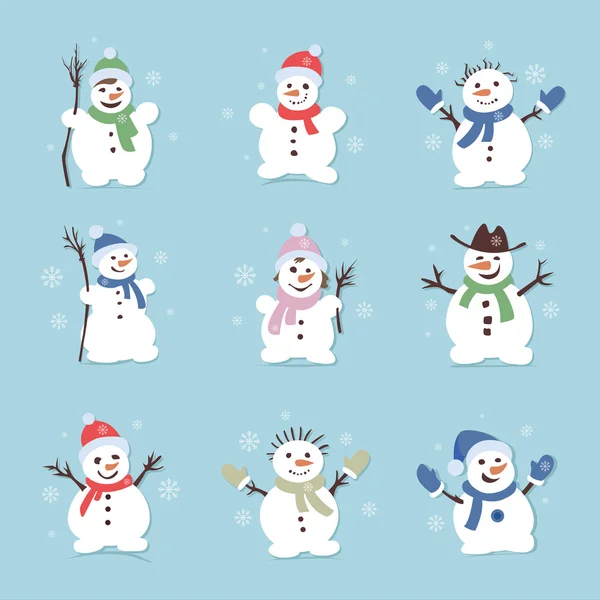 Cute, komik kardan adam. Noel illüstrasyonlar. Vektör Icon set