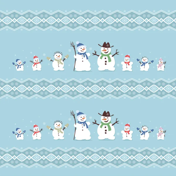 Милые и забавные семейные снеговики. Рождественский орнамент. Векторное множество — стоковый вектор