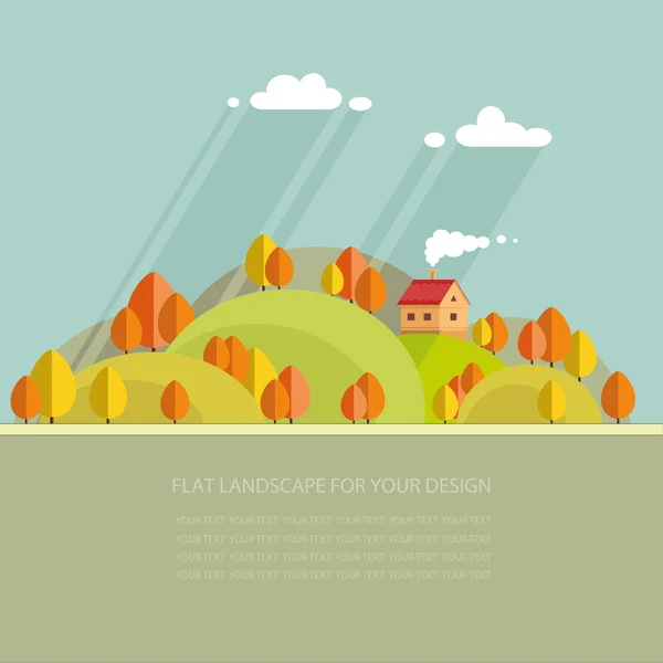 Autumn landscape.beautiful house on the hill among trees, beauti — Stock Vector