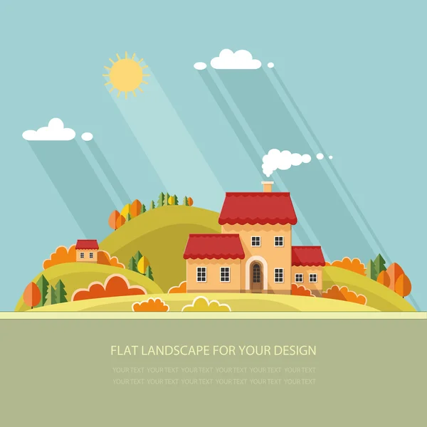 sonbahar manzara. Küçük şehir küçük evler ve ağaçlar ile sokak