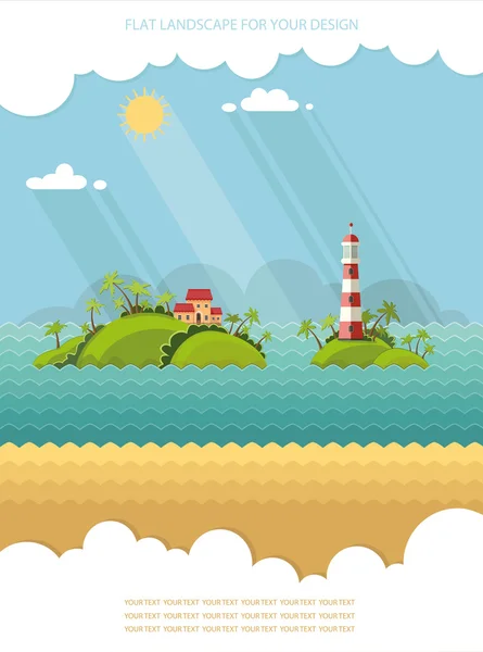 Naturaleza - Vacaciones de verano. isla tropical en el océano. Lighthou — Vector de stock