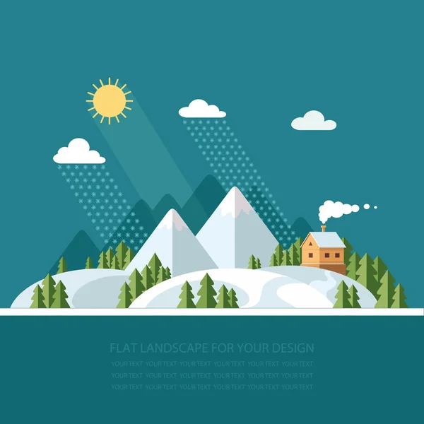 Invierno paisaje montañas nevadas colinas. illust vector plano — Vector de stock