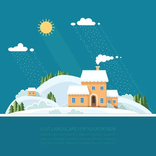Winter landschap bergen besneeuwde heuvels. platte vector illust — Stockvector