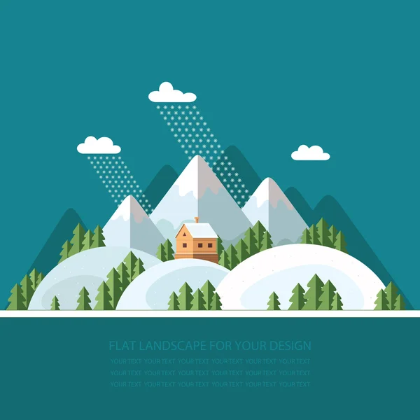 Invierno paisaje montañas nevadas colinas. illust vector plano — Archivo Imágenes Vectoriales