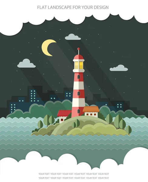 Night landscape. The lighthouse on the background of the city. F — Stock Vector