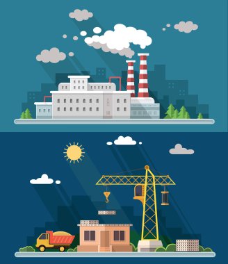 Endüstriyel manzara küme. Nükleer santral ve fabrika, b