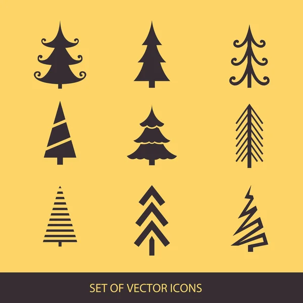 Mutlu Noeller ve mutlu yeni yıl. ağaçlar kümesi. Vektör simgeler f
