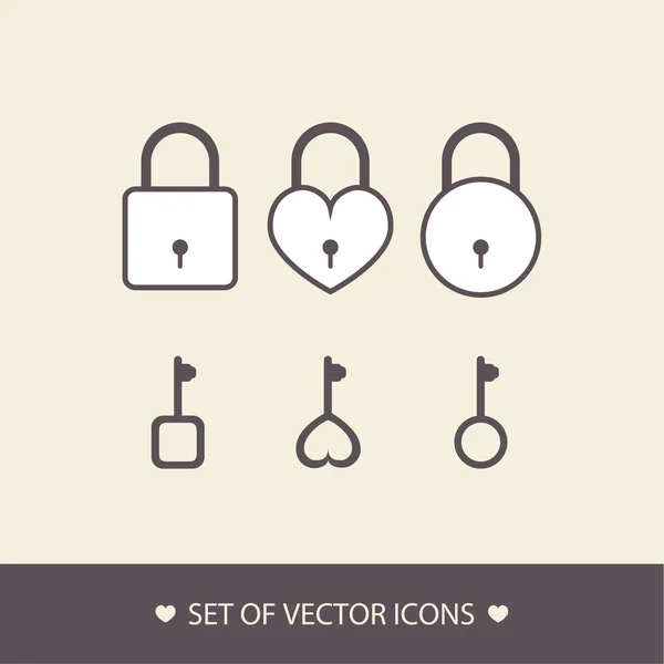Vektor-Schlösser und Schlüssel-Icon. Liebe geheimes Symbol — Stockvektor