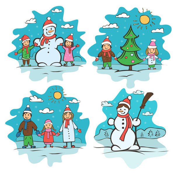 set of children's drawings. Christmas card vector illustration