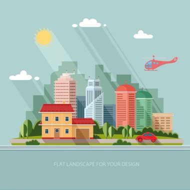 Cityscape - yaz ev büyük bir şehrin bir arka plan.