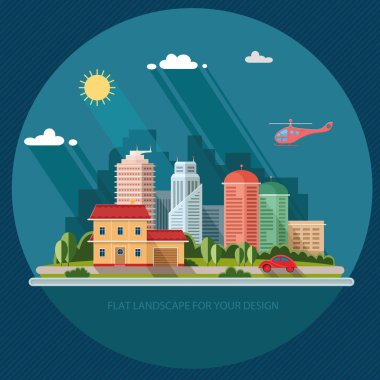 Cityscape - yaz ev büyük bir şehrin bir arka plan.
