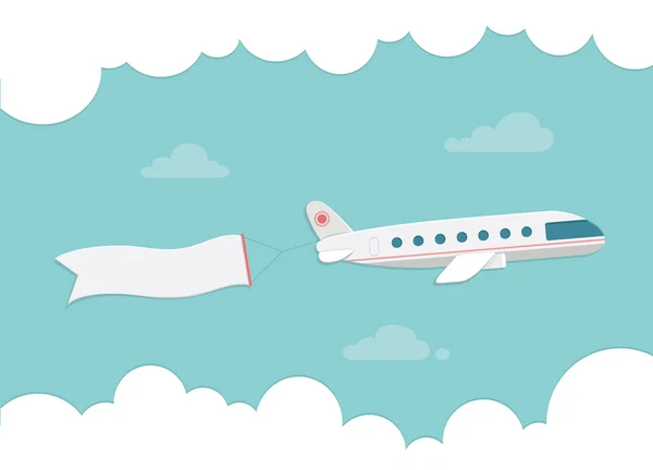 Pequeño avión de pasajeros con una pancarta. Estilo plano vector illus — Vector de stock