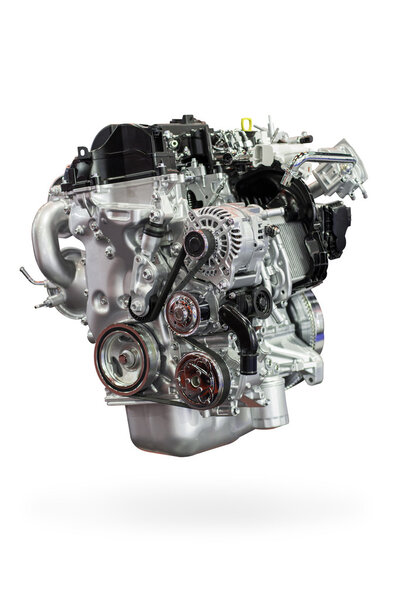 Automotive engine of car isolated on white background. 