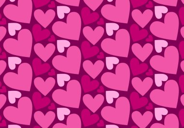 Değişik şekillerde pembe kalpleri olan hoş, pürüzsüz bir şekil. Elle çizilmiş renkli ambalaj kağıdı. Sevgililer Günü 'nü kutlamak için klasik vektör baskısı, tasarım ve dekor. Aşk, romantizm, delicesine aşık olma, tutku. Yazdırılabilir şablon.