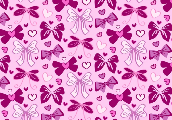 Güzel, pürüzsüz desenli, fiyonklu, pembe ve mor renkli kalpler. Paket kağıdının basılabilir tasarımı. Eski baskı, şablon, Sevgililer Günü 'nü kutlamak için dekor. Aşk, romantizm, aşk, tutku.