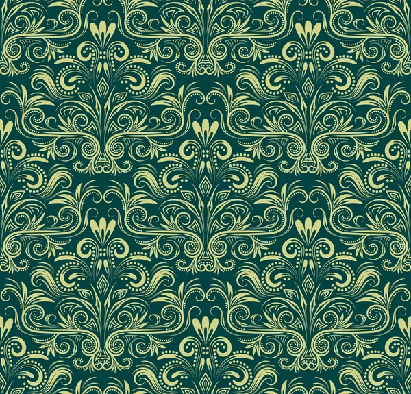 Grüne florale Damast nahtlose Muster — Stockvektor
