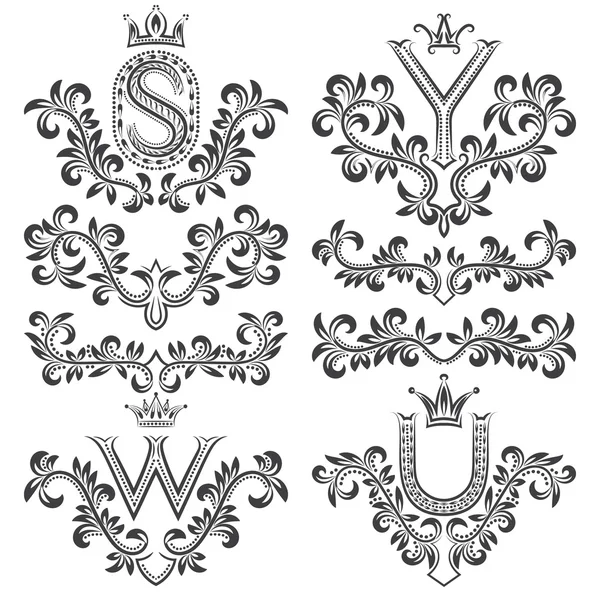 Design ornamental elements and monograms set — Stock Vector