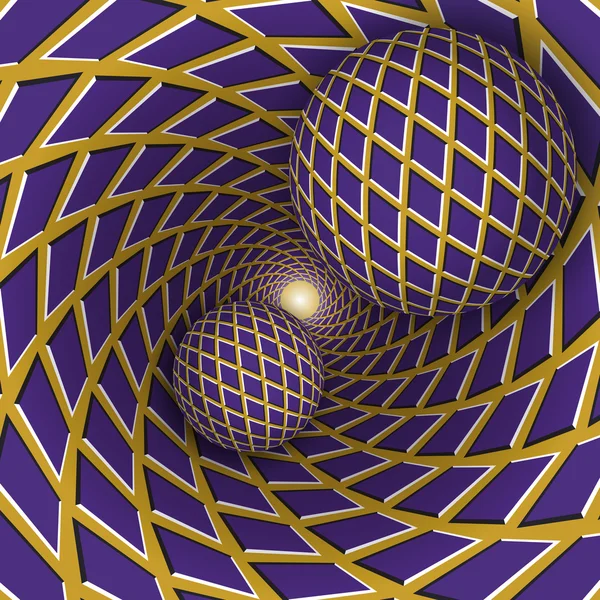 2 つのボールがひし形で紫と金色の背景を回転移動します。 — ストックベクタ