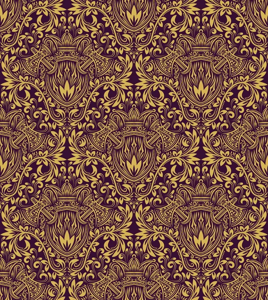 Padrão sem costura floral roxo dourado — Vetor de Stock