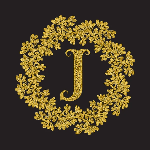 ビンテージ スタイルの黄金きらびやかな J の文字・ モノグラム — ストックベクタ